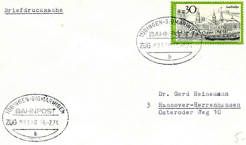 Datei:Bahnpost Tübingen-Sigmaringen, Zug 02120, 16. Februar 1974.jpg