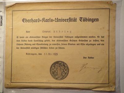 Tübingen - 1929 - Urkunde - Akademischer Bürger der Universität.JPG
