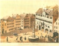 Zeichnung: Der Marktplatz in Tübingen im Oktober 1826