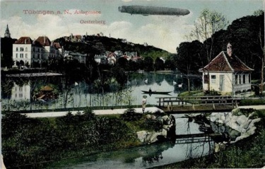 Zeppelin über dem Anlagensee und Österberg (historische Fotomontage)