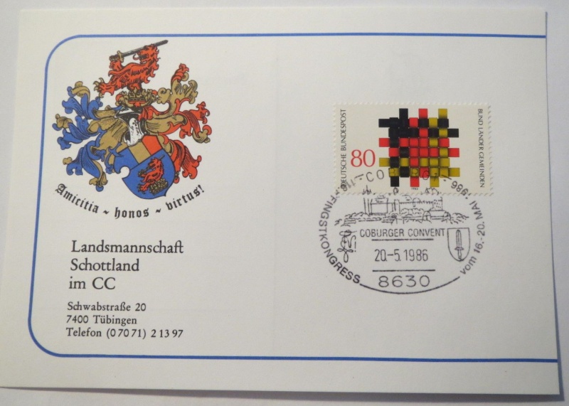 Datei:Landsmannschaft Schottland im Coburger Convent - Sonderstempel - Pfingstkongress vom 16.-20. Mai 1986 in Coburg.JPG