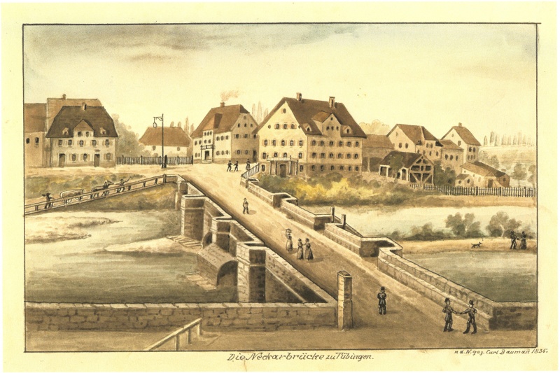 Datei:Die Neckarbrücke zu Tübingen - Carl Baumann - 1835.jpg