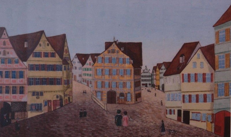 Datei:Kirchgasse und Kronenstraße um 1820.JPG