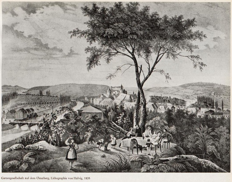 Datei:Gartengesellschaft auf dem Österberg, Lithographie von Helvig, 1835.jpg