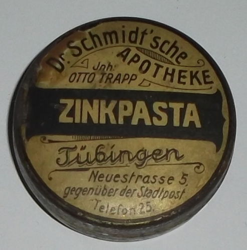Datei:Alte Blechdose Dr Schmidt'sche Apotheke Tübingen - Zinkpasta - 1920er Jahre.JPG