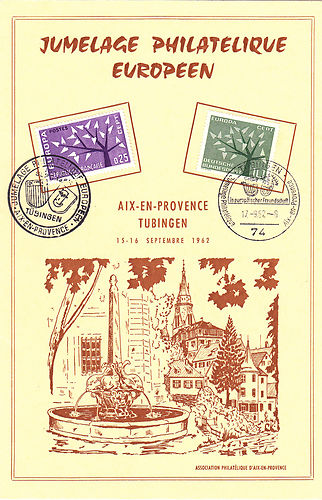 Datei:Jumelage Philatelique Europeen, Aix-en-Provence, Tübingen, 15-16 September 1962.jpg