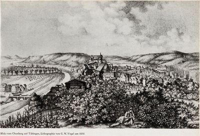 Blick vom Österberg auf Tübingen, Lithographie von G. W. Vogel um 1830.jpg