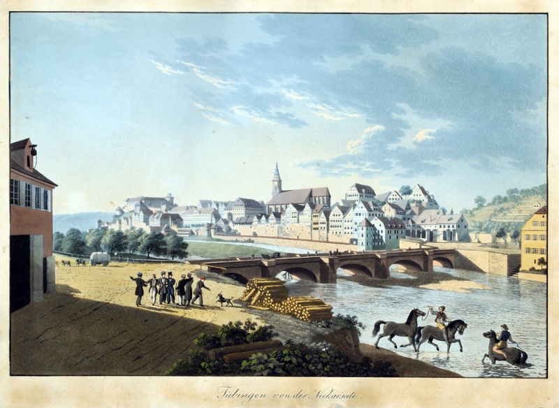 Datei:Tübingen von der Neckarseite um 1820, kolorierte Aquatinta.jpg