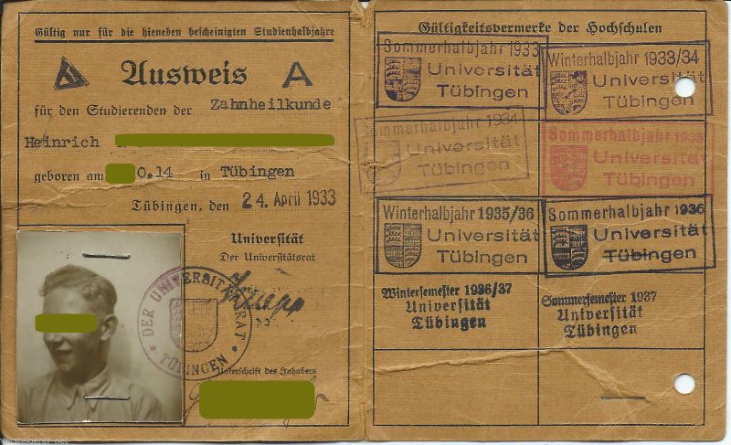 Datei:Studentenausweis Zahnheilkunde 1933 Uni Tübingen.JPG