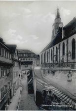 Südseite der Kirche mit Treppenaufgang an der Clinicumsgasse, altes Foto